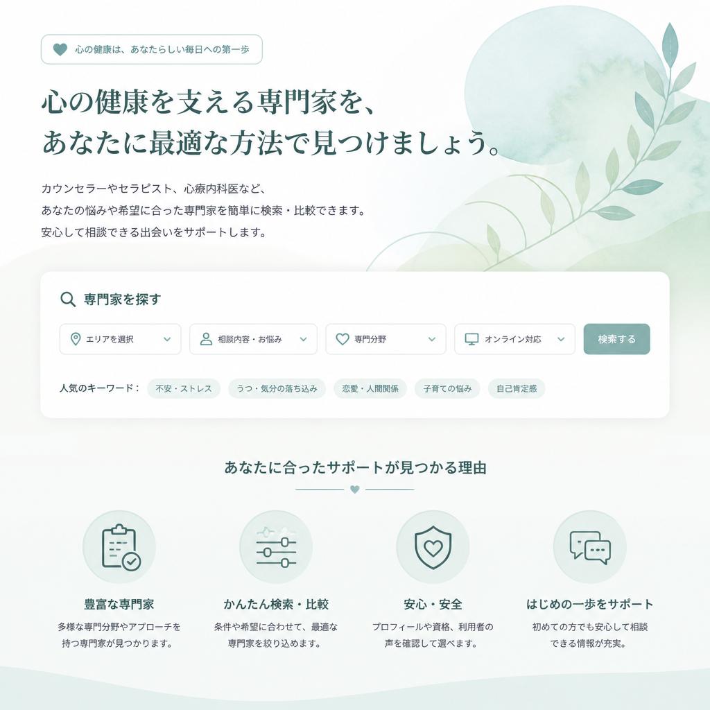 心の健康を支える専門家を、あなたに最適な方法で見つけましょう。